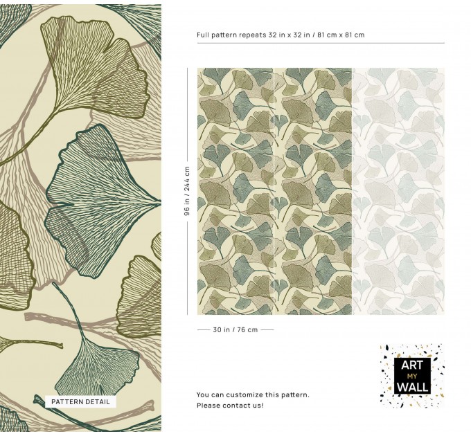 Botanical wallpaper with linear ginkgo leaves