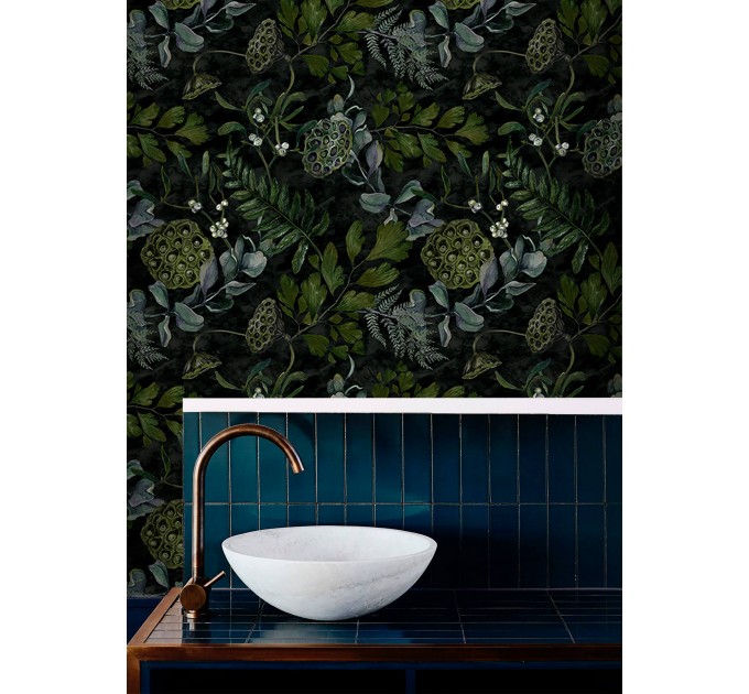 Dark botanical wallpaper moody leaves design