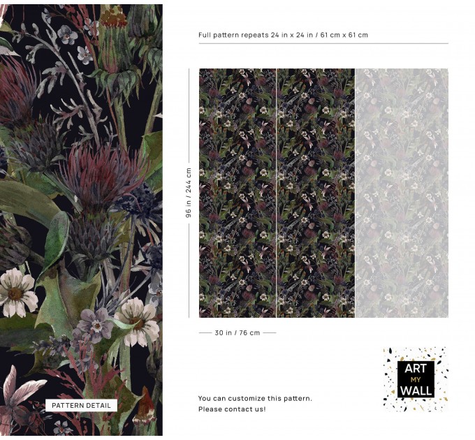 Dark floral wallpaper herbs and wildflowers