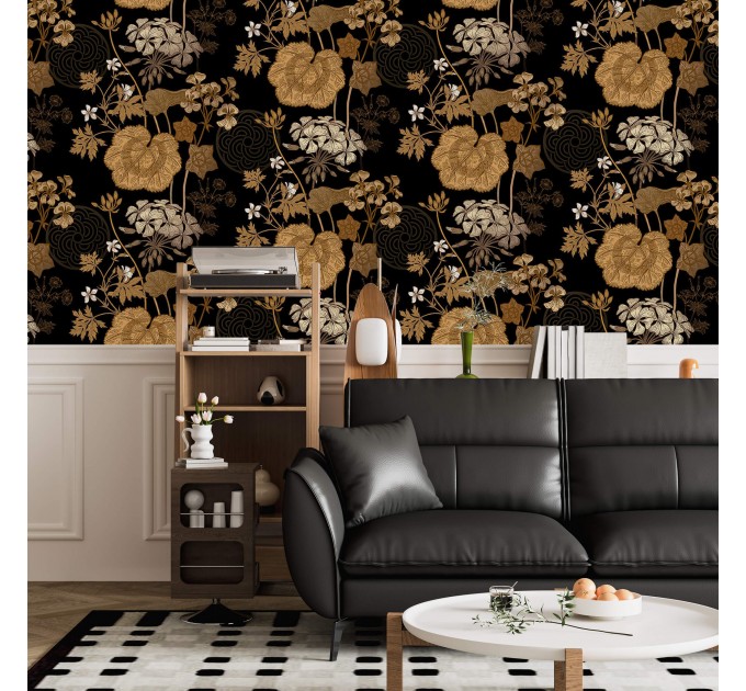 Dark floral wallpaper moody vintage design with flowers