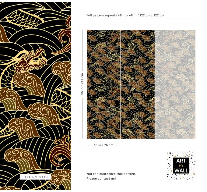 Dark wallpaper dragons on black oriental style