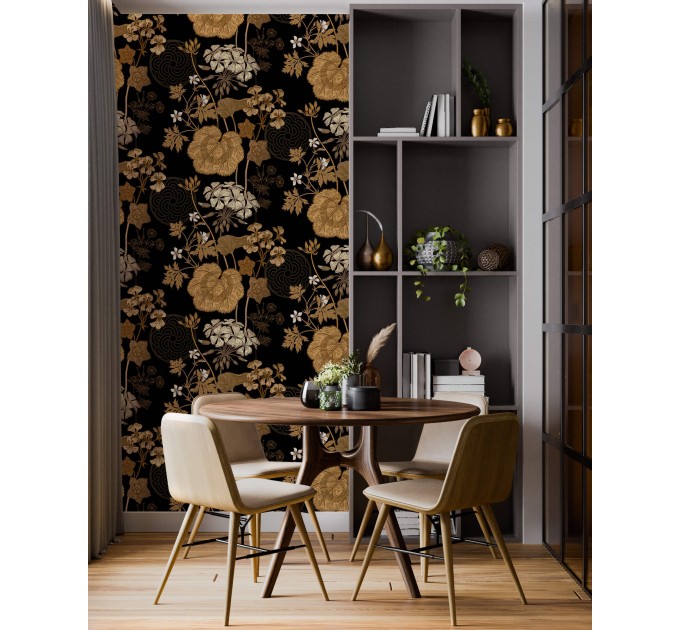 Dark floral wallpaper moody vintage design with flowers