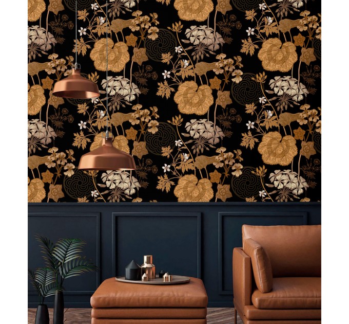 Dark floral wallpaper moody vintage design with flowers