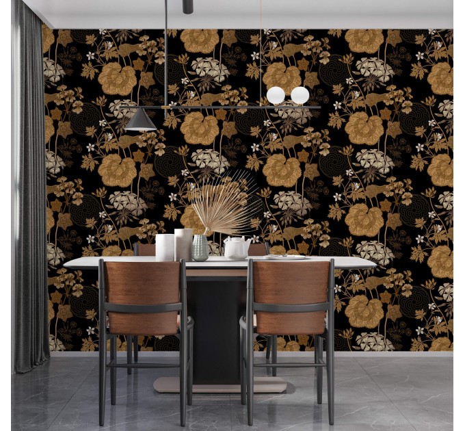 Dark floral wallpaper moody vintage design with flowers