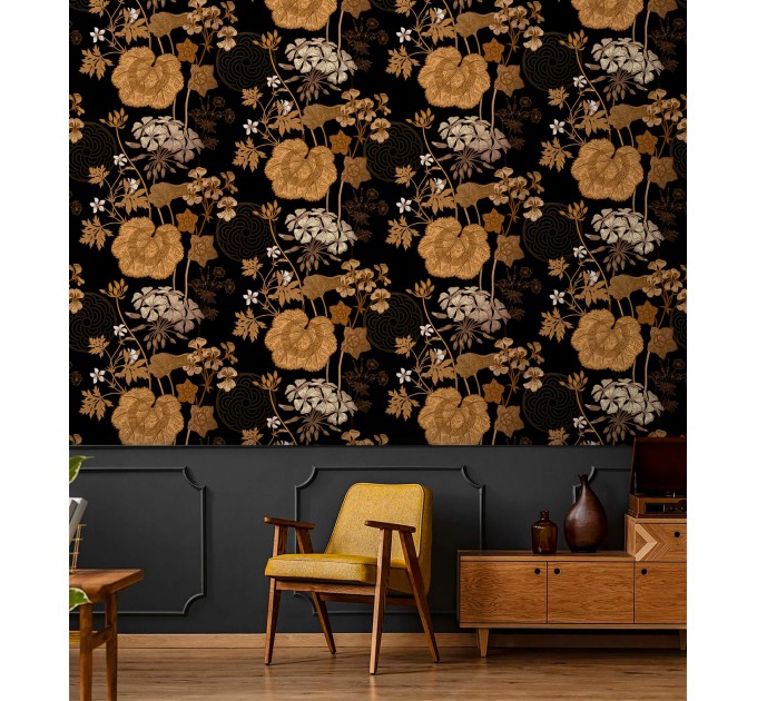 Dark floral wallpaper moody vintage design with flowers