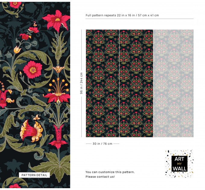 Dark floral wallpaper, moody vintage botanical decor