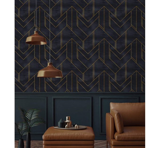 Dark Art deco wallpaper black gold non metallic design