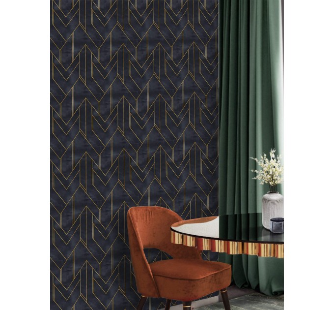 Dark Art deco wallpaper black gold non metallic design