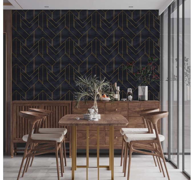 Dark Art deco wallpaper black gold non metallic design