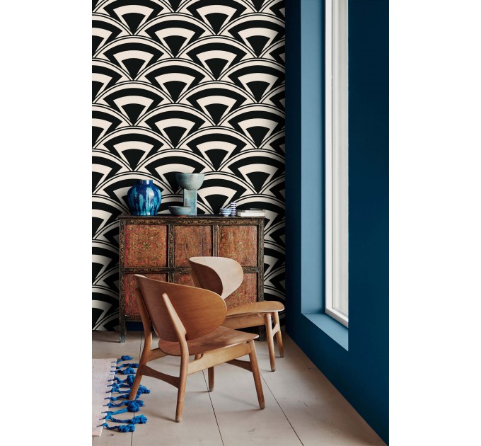 Art deco wallpaper black and white fans