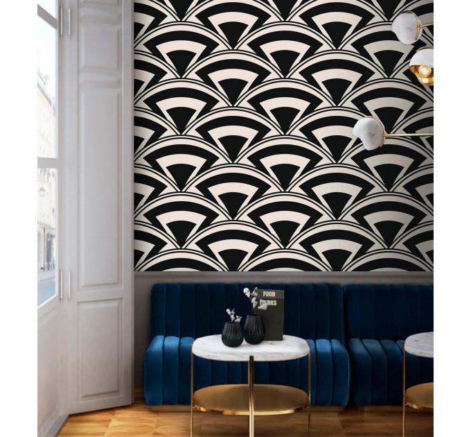 Art deco wallpaper black and white fans