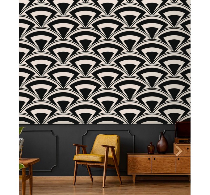 Art deco wallpaper black and white fans