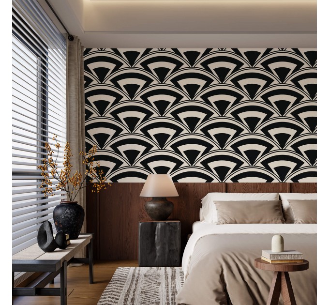 Art deco wallpaper black and white fans