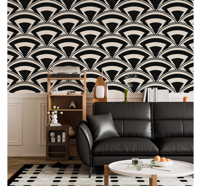 Art deco wallpaper black and white fans