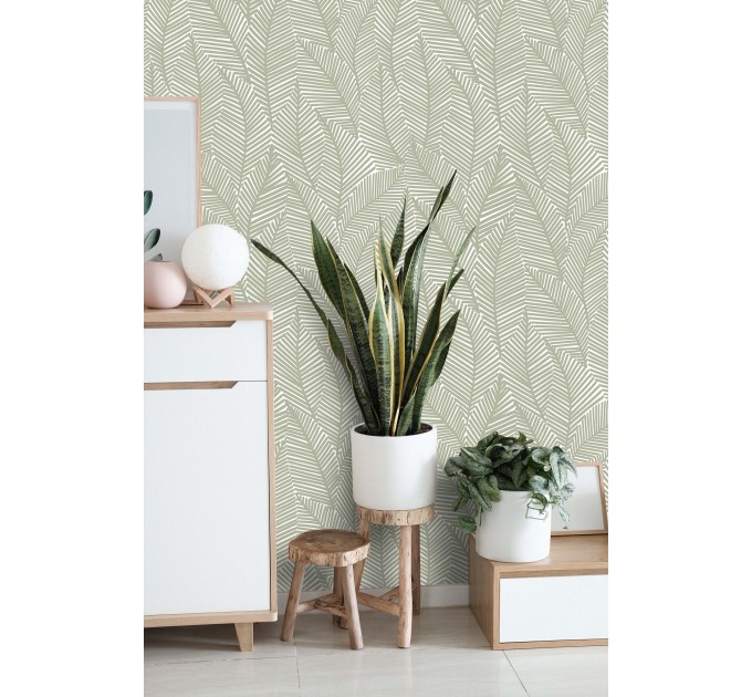 Neutral wallpaper minimalist leaves sage green