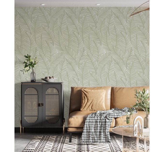Neutral wallpaper minimalist leaves sage green