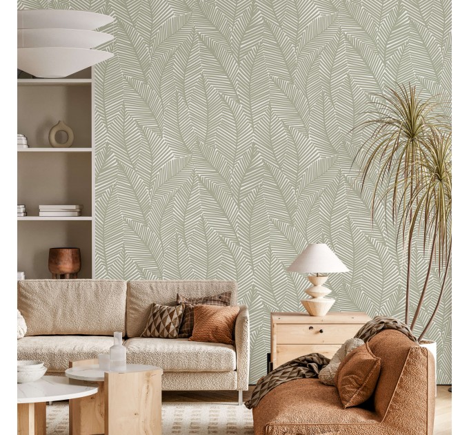 Neutral wallpaper minimalist leaves sage green