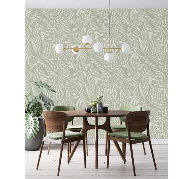Neutral wallpaper minimalist leaves sage green