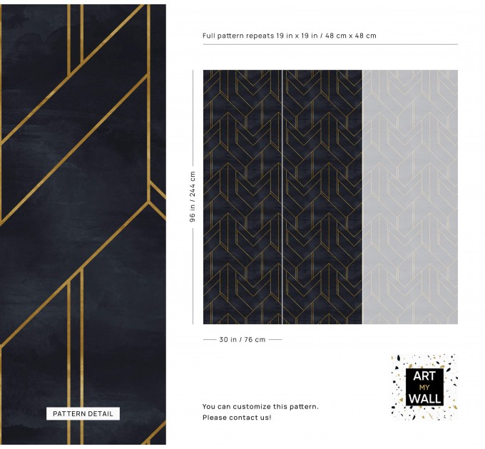 Dark Art deco wallpaper black gold non metallic design