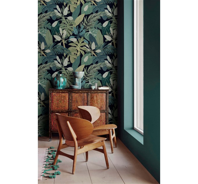 Dark botanical wallpaper Lush tropical leaves