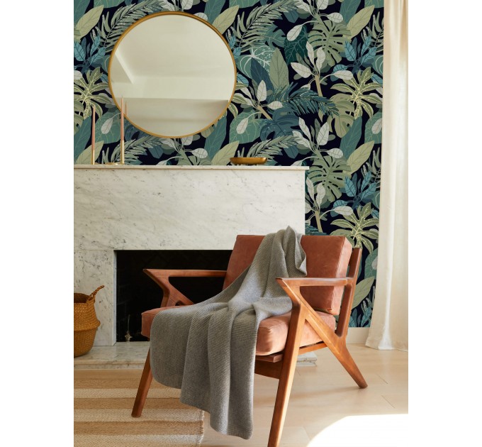 Dark botanical wallpaper Lush tropical leaves