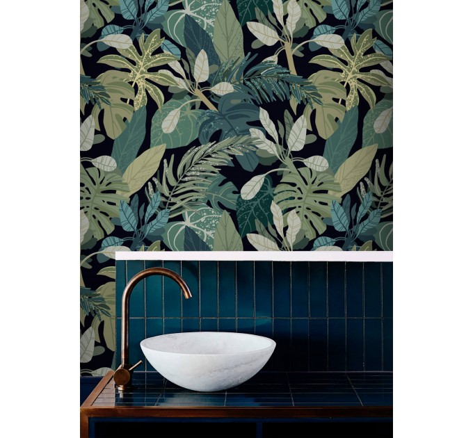 Dark botanical wallpaper Lush tropical leaves