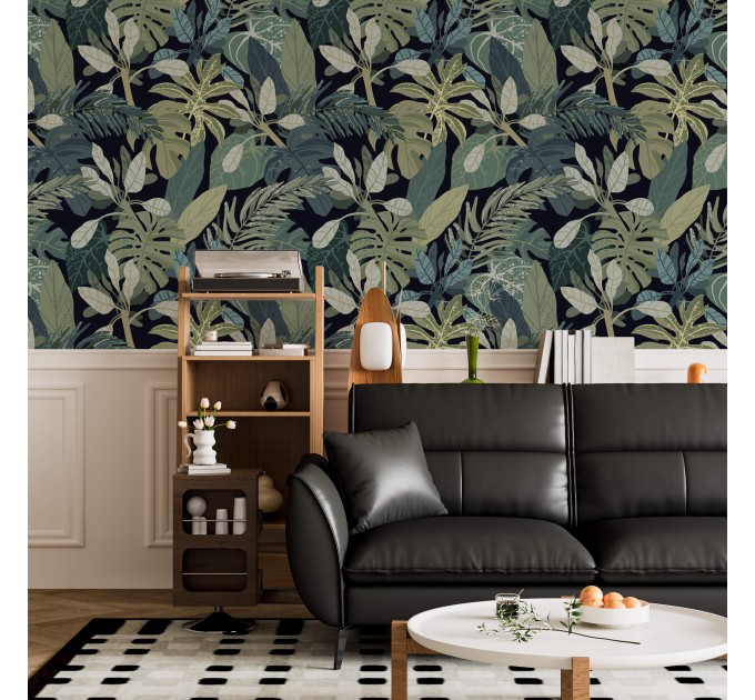 Dark botanical wallpaper Lush tropical leaves
