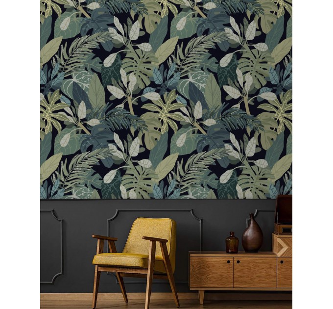 Dark botanical wallpaper Lush tropical leaves