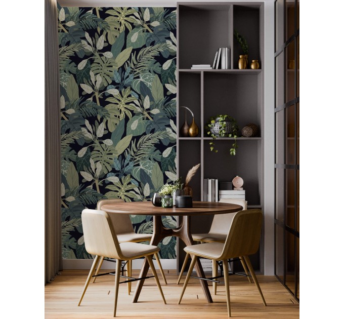 Dark botanical wallpaper Lush tropical leaves