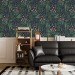 Dark floral wallpaper, accent wall wildflowers
