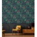 Dark floral wallpaper, accent wall wildflowers