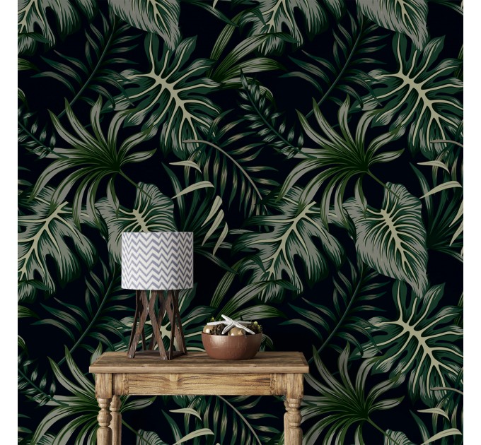 Dark tropical wallpaper with palm leaves
