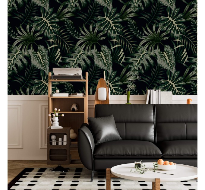 Dark tropical wallpaper with palm leaves