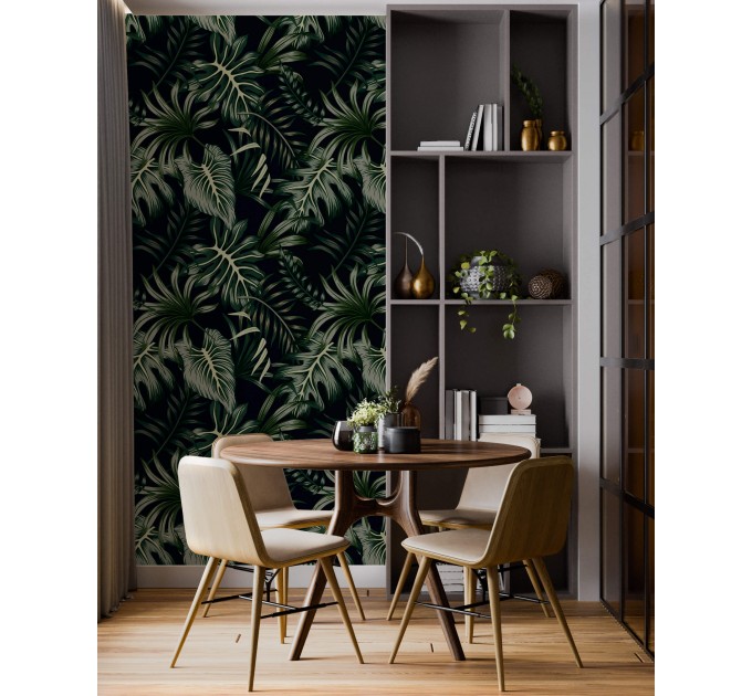 Dark tropical wallpaper with palm leaves