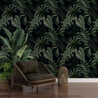 Dark tropical wallpaper with palm leaves