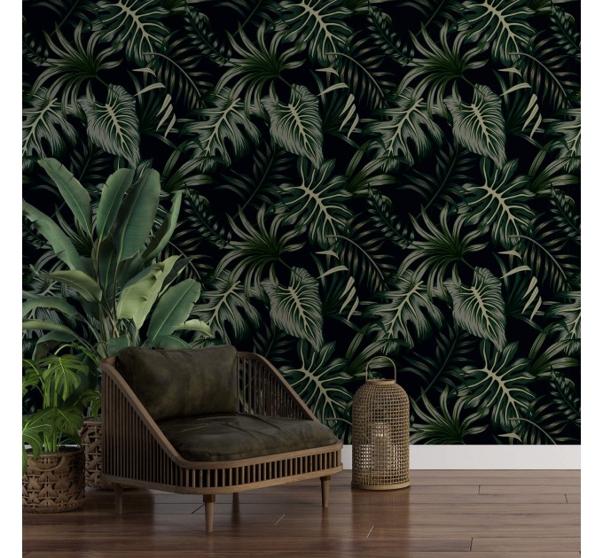 Dark tropical wallpaper with palm leaves