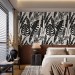 Botanical wallpaper large tropical leaves black and white