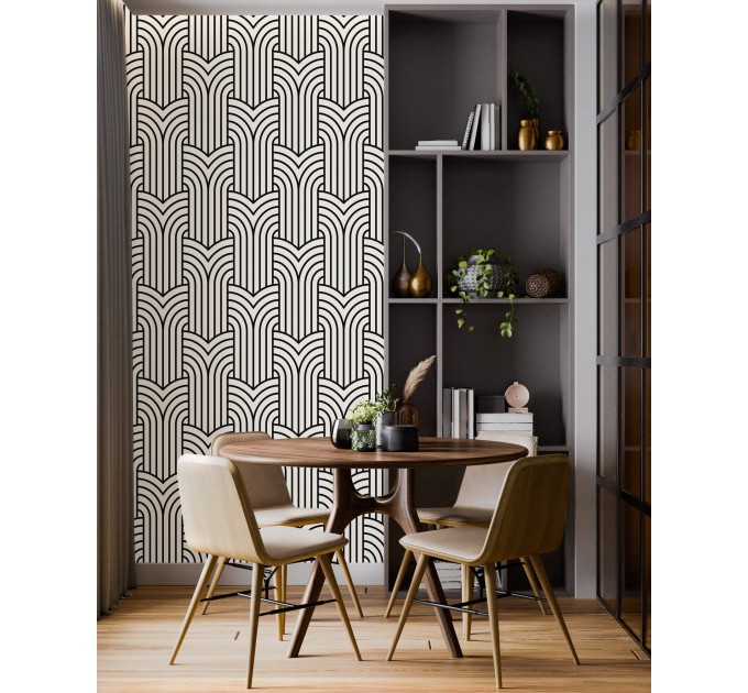 Geometric wallpaper art deco design, black and white pattern