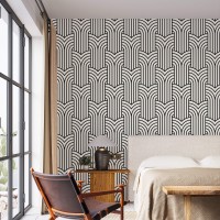 Geometric wallpaper art deco design, black and white pattern