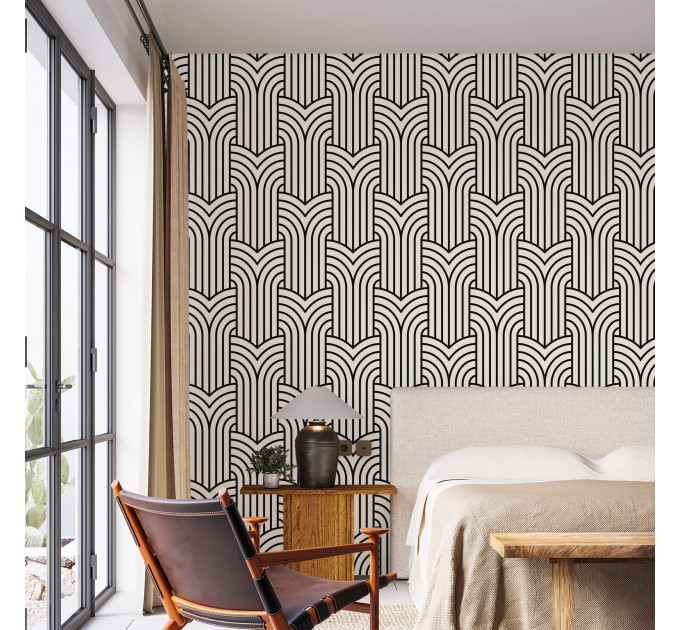 Geometric wallpaper art deco design, black and white pattern
