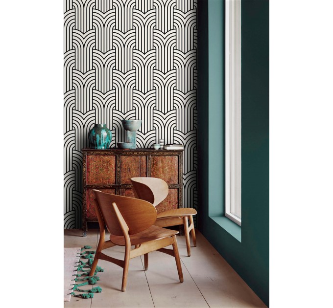 Geometric wallpaper art deco design, black and white pattern