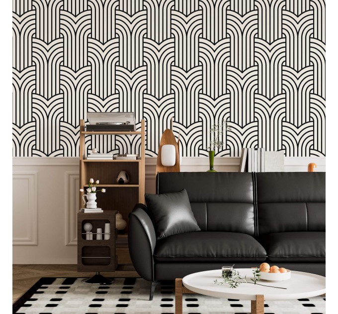 Geometric wallpaper art deco design, black and white pattern