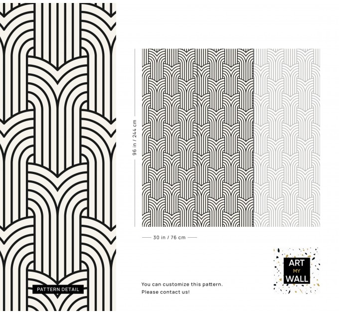 Geometric wallpaper art deco design, black and white pattern