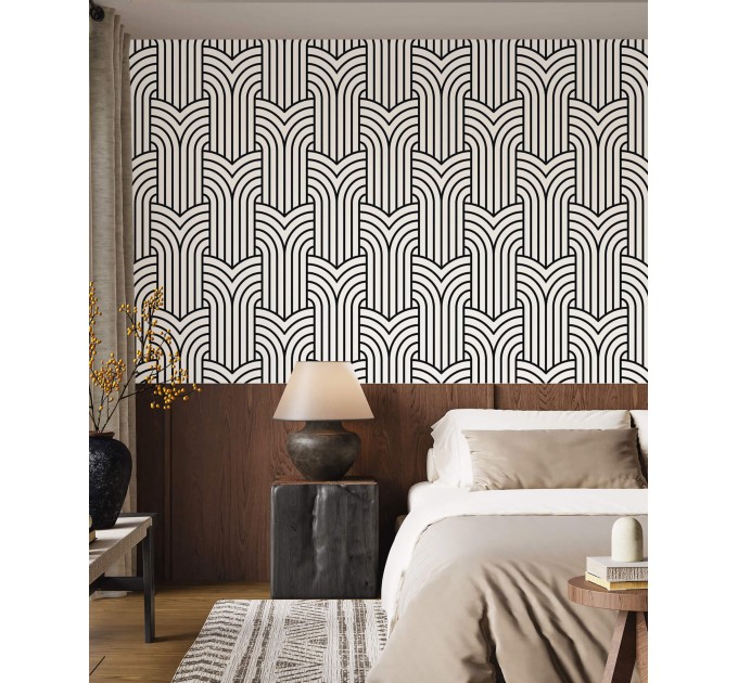 Geometric wallpaper art deco design, black and white pattern