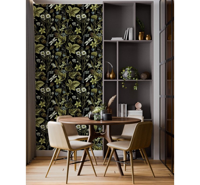 Dark botanical wallpaper wildflowers and herbs