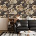 Dark floral wallpaper birds Elegant accent wallpaper