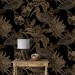 Dark floral wallpaper with birds, vintage style