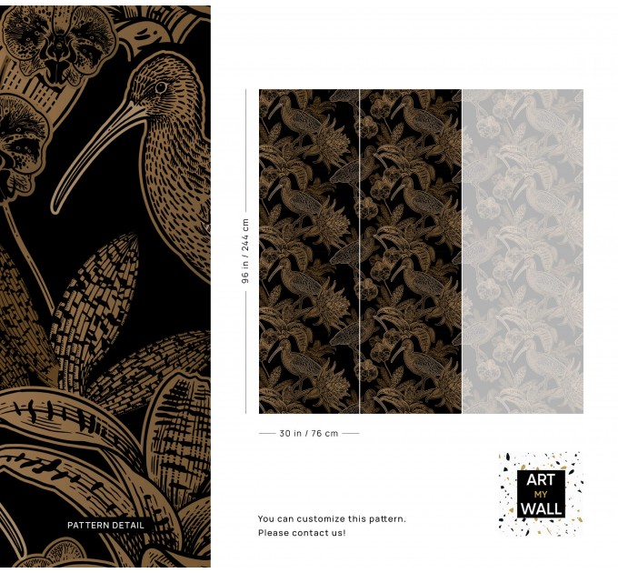 Dark floral wallpaper with birds, vintage style