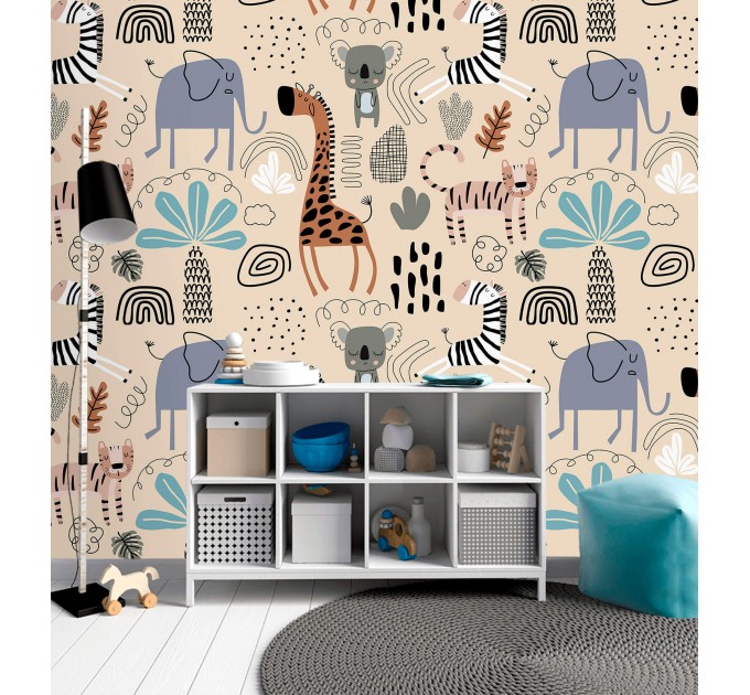 Cute animals wallpaper, kids bedroom wall decal