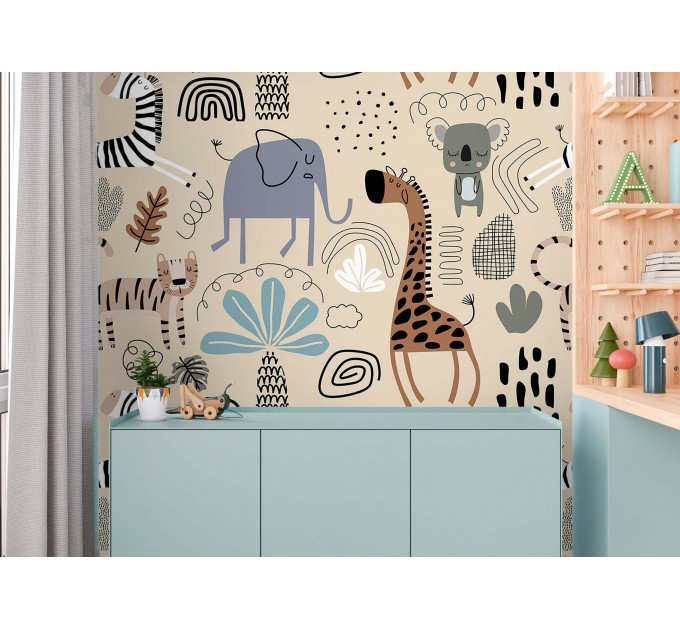 Cute animals wallpaper, kids bedroom wall decal